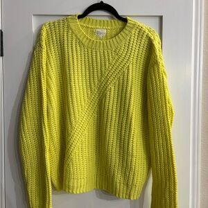 Women's Neon Yellow Ribbed Crewneck Sweater